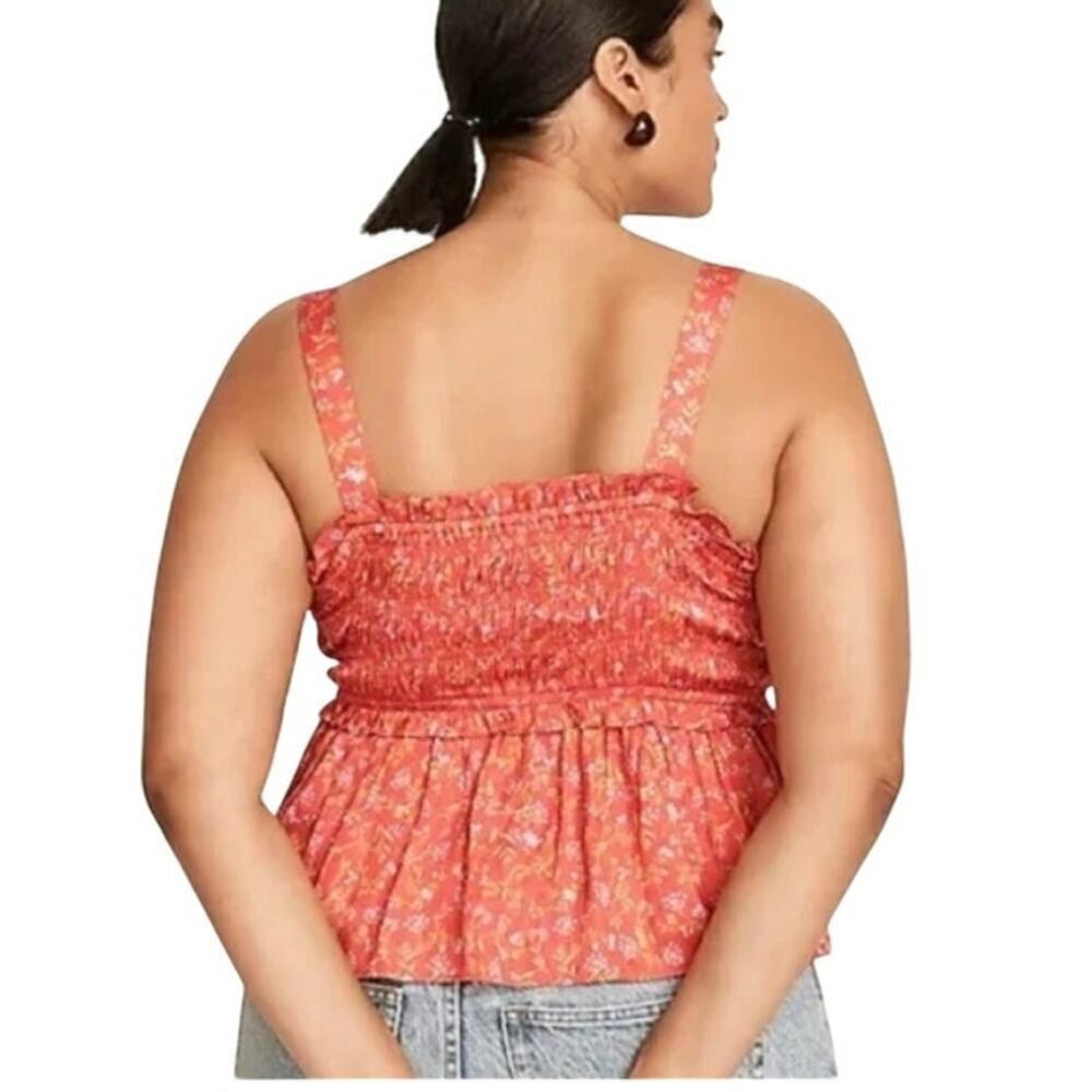 J. Crew Satin Floral Feartherweight Peplum Tank Coral Smocked Size Medium - Picture 3 of 10